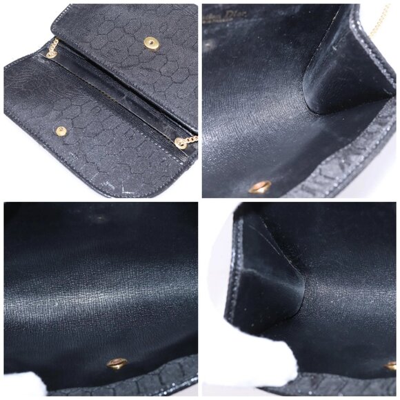 Christian Dior Honeycomb Canvas Chain Shoulder Bag Black Gold Auth BA5626 - Picture 16 of 16